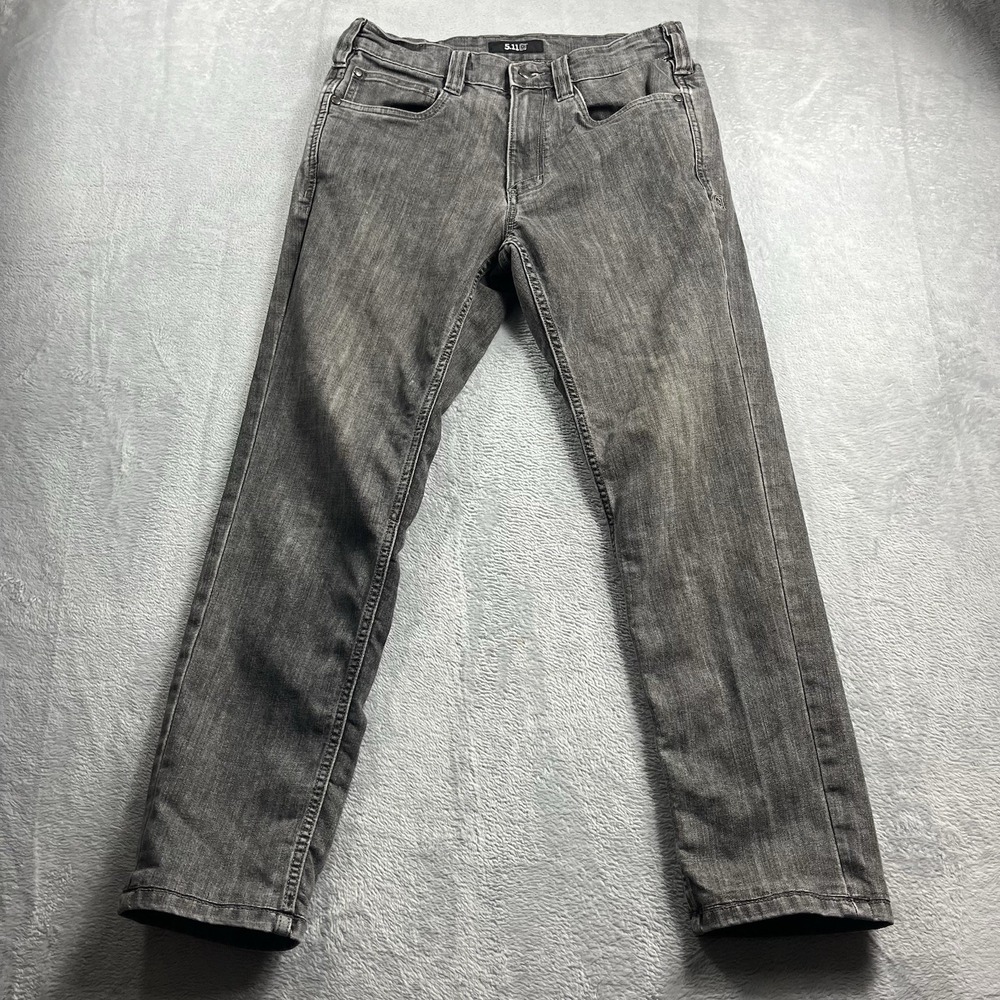 5.11 Tactical Jeans‎ Mens 30x28* Gray Defender Flex Slim Fit Dark Wash Stretch